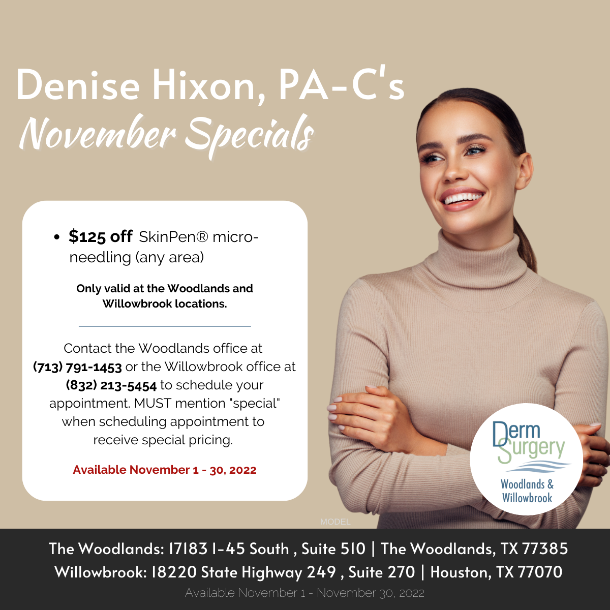Denise Hixon, PA-C's November Specials 2022
