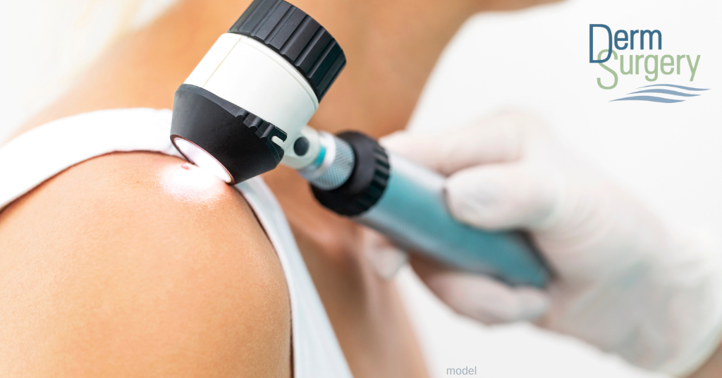 woman being checked on for skin cancer (models)